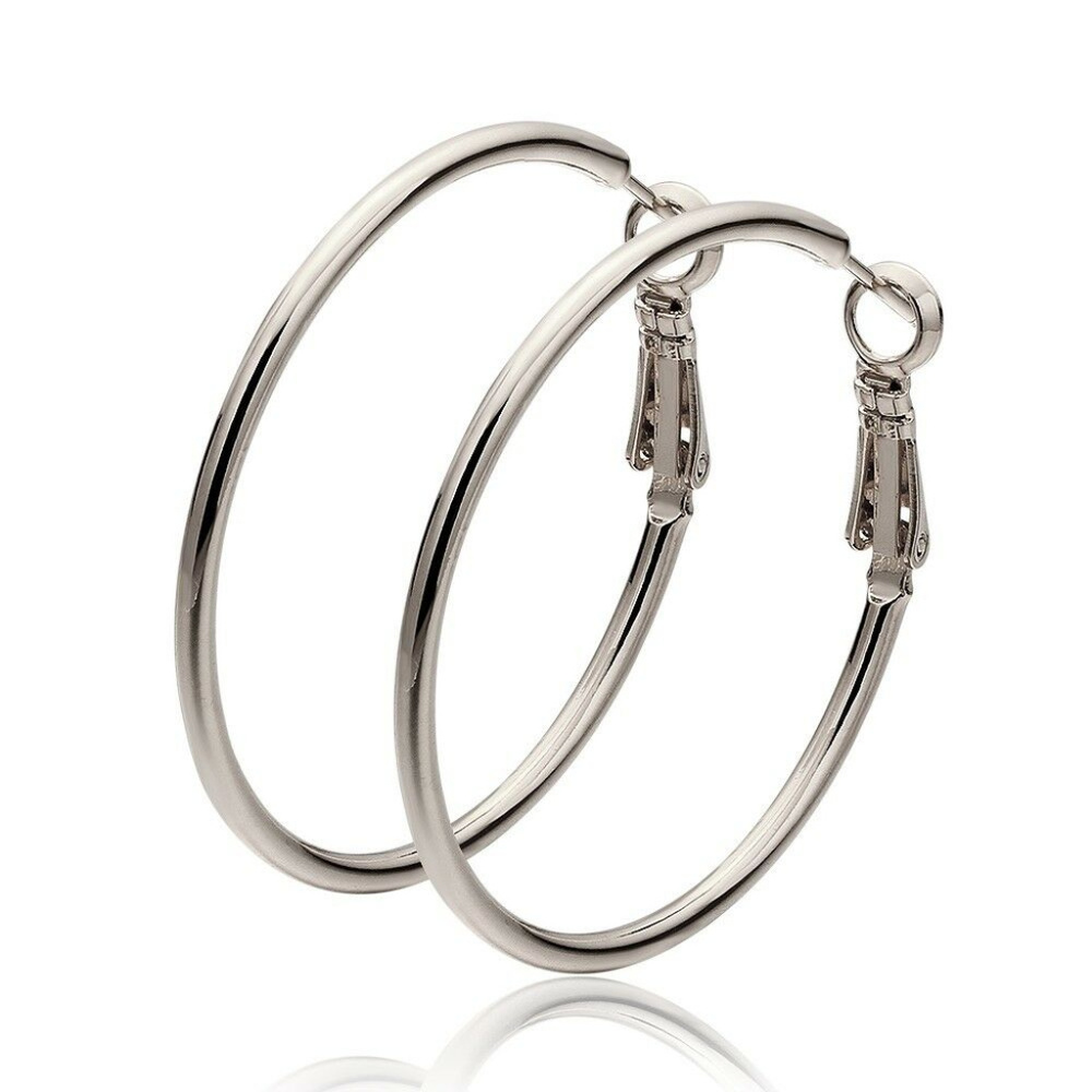 18K White Gold Filled Big Smooth Hoop Dangle Earrings 40mm or 1.57" Party Gift - Picture 2 of 4